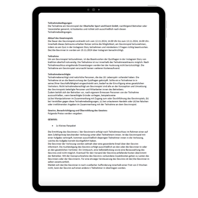 iPad mit den Teilnahmebedingungen